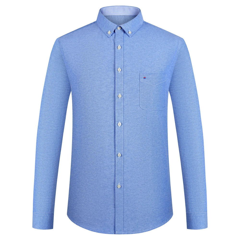 Men's Plaid Striped Oxford Long Sleeve Button-down Shirts with Pocket, Spring Fall 60% Cotton Versatile Casual Menswear Clothing