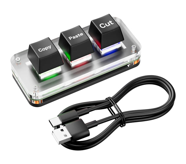 RGB Mini Cut Copy Paste Keyboard 3-Key Macro Keypad USB Type-C Programmable Keyboard for Accounting Working Or Rhythm Games