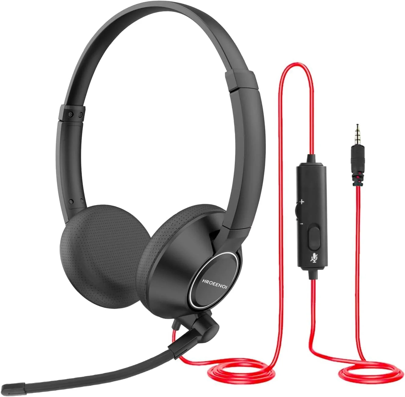 HROEENOI Call Center Headset with Microphone for PC & Laptop 3.5mm Jack Noise Cancelling Wired Headphone for Work,Teams Meetings