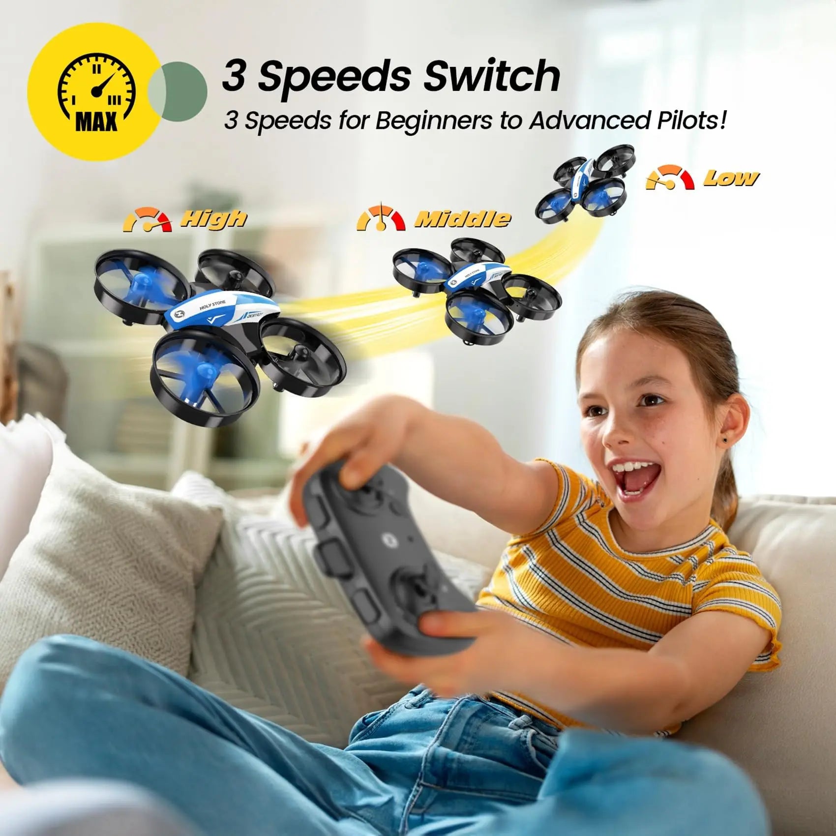 Holy Stone Mini Drone for Kids/Beginners,  RC Nano Quad, Indoor Hover, 3D Flips, Headless, 3 Batts. Gift for Boys/Girls, Blue