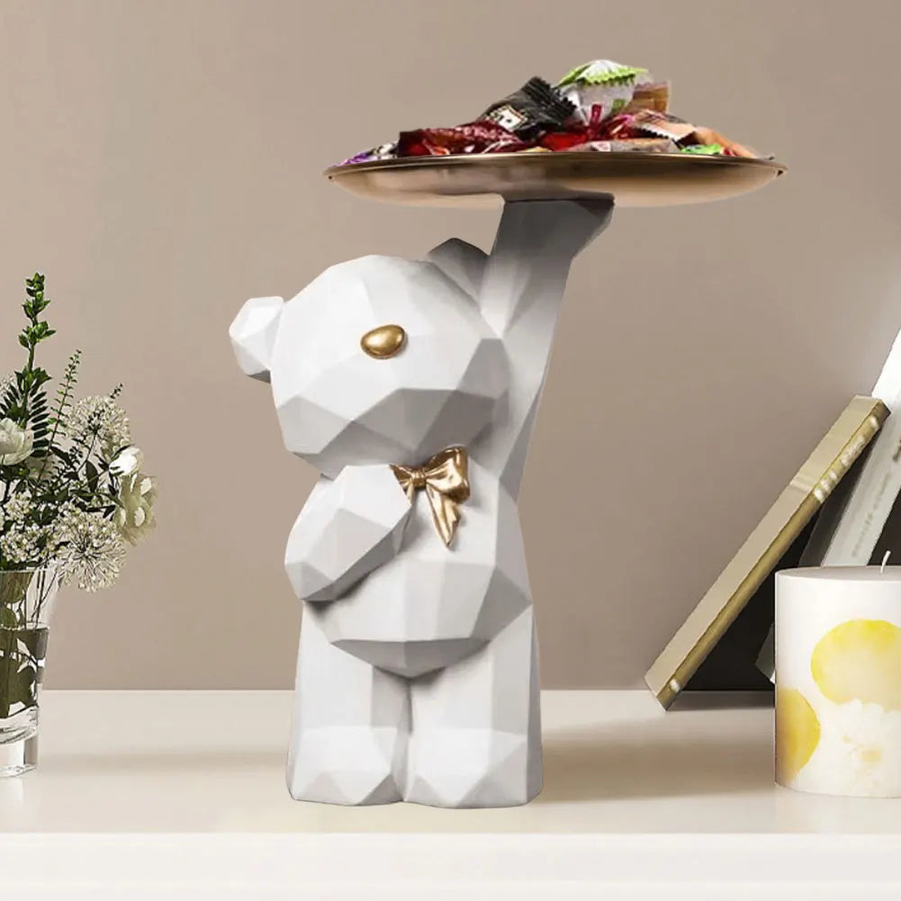 Resin Cute Bear Storage Tray Statue Table Decorations Cute Bear Storage Tray Statue Table Decoration for Entrance/Living Room