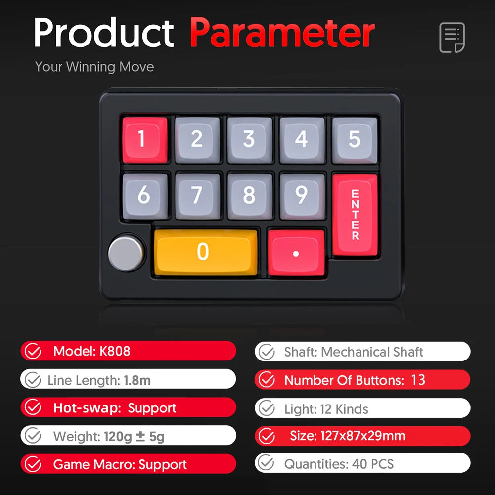 13 Key Wired Macro Programmable Programming KeyPad Fully Hot Swappable Gaming Mechanical Keyboard 12 RGB Lighting Effects