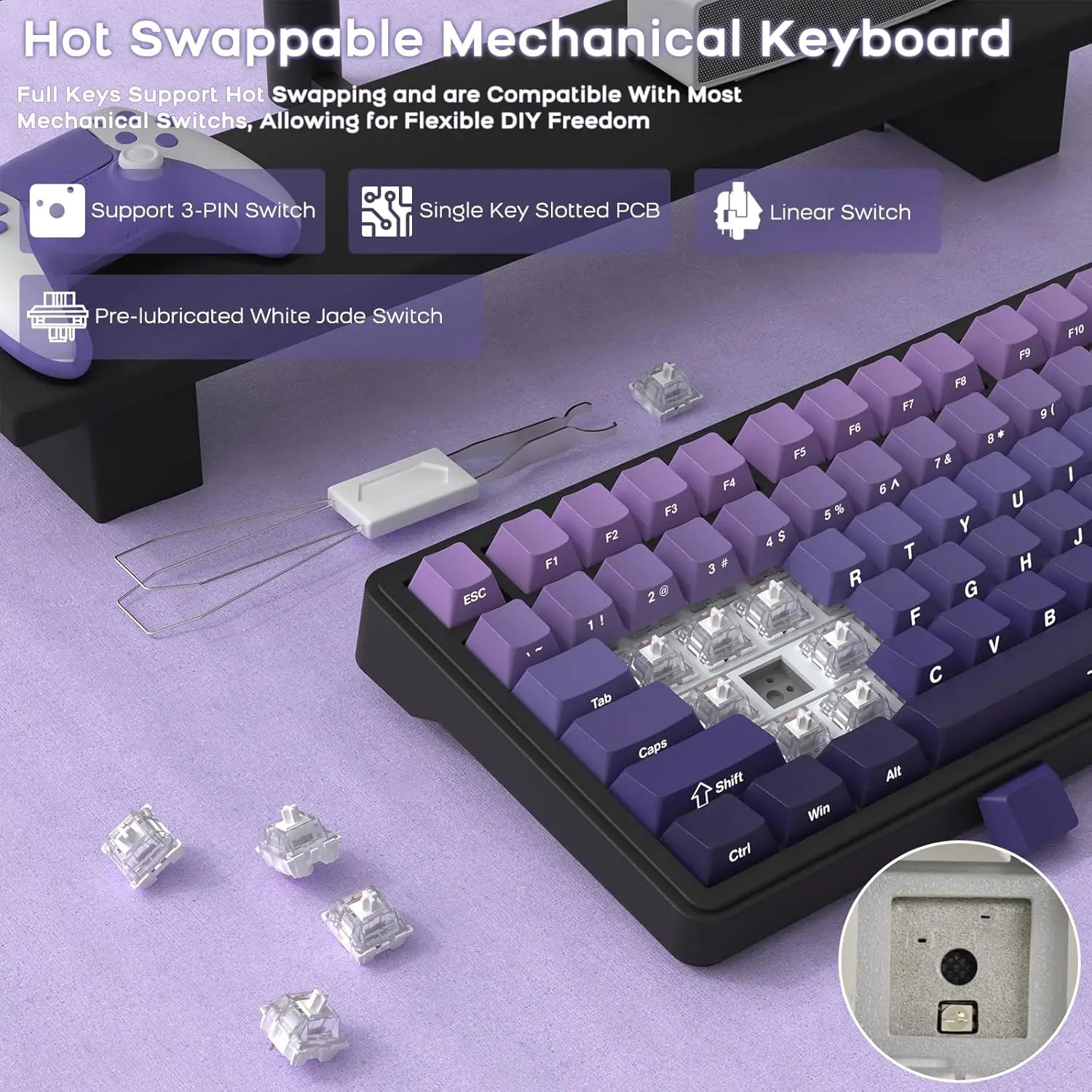 ATTACK SHARK X85 Wireless Mechanical Gaming Keyboard with Knob Hot Swappable BT5.1/2.4Ghz/USB-C Side Print PBT Keycaps 75% Gaske