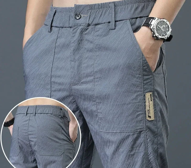 Men's Ice Silk Ultra-thin Casual Pants Korean-style Trendy Loose-fit Straight-leg Lightweight Quick-dry Long Trousers For Summer