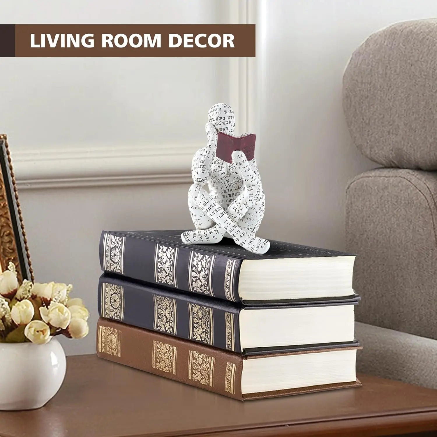Home Decor Pulp Reading Women Thinker Statue Aesthetic  Decoration on Shelf Table Desk for Living Room Office Bedroom A